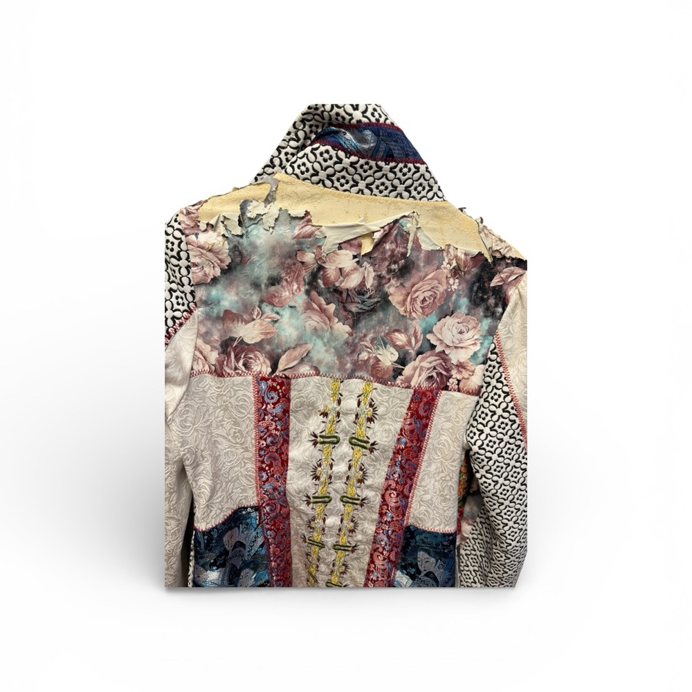 Unique Patchwork Floral & Geometric Trench Coat I… - image 6